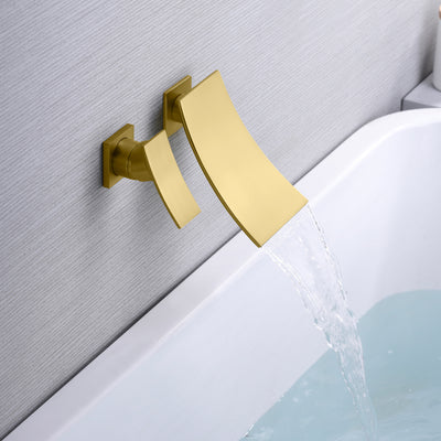 Sumerain conjunto de torneira para banheira, montagem em parede, cascata, enchimento de banheira, alça única para canhotos, acabamento em ouro escovado