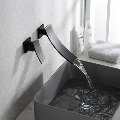 Sumerain Torneira tipo cascata para banheiro, montagem na parede, preta, para pia de banheiro, alça única para canhoto