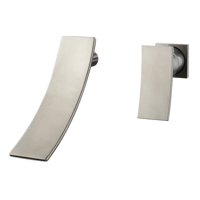 Wall Mount Faucet Brushed Nickel,Single Handle Bathroom Sink Faucet with Waterfall Spout
