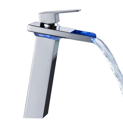 Single Hole Bathroom Sink Faucet with Waterfall LED Color Changing Spout