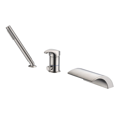 Single Hanle 3 Hole Deck Mount Roman Tub Faucet with Hand Shower Brushed Nickel