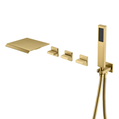 Wall Mounted tub Faucet with Sprayer with Rough in Valve,Brushed Gold Finish