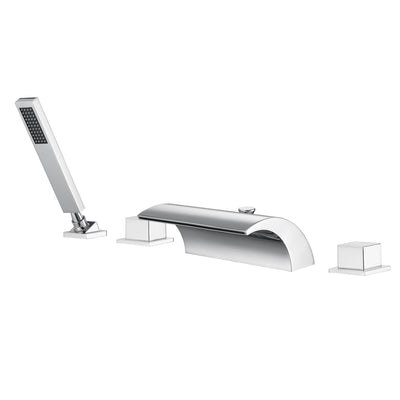 Double Handle High Flow Waterfall Roman Tub Faucet with Diverter and Hand Shower, Chrome Finish