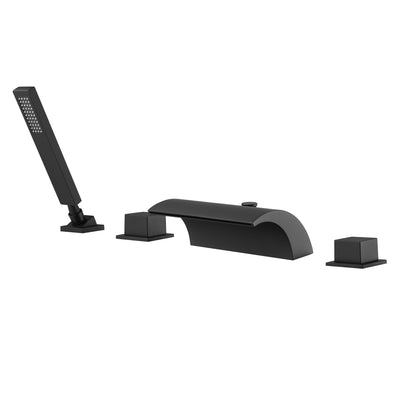 4 Hole Two Handle Deck Mounted Waterfall Black Roman Tub Faucet  with Diverter and Hand Shower