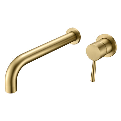 High Flow Brushed Gold Wall Mount Tub Faucet with Extra Long Spout, Valve Included