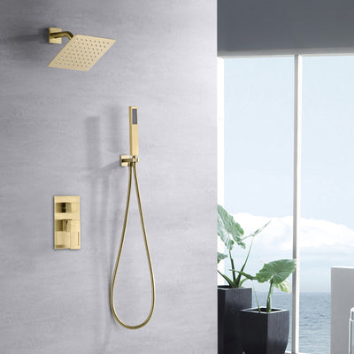 Sistema de torneira de chuveiro de chuva em latão dourado escovado com válvula áspera
