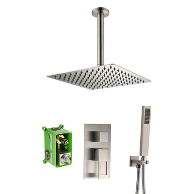 Rain Shower System Brushed Nickel,Ceiling Shower Faucet with Rough-in Valve and Customized acceptable