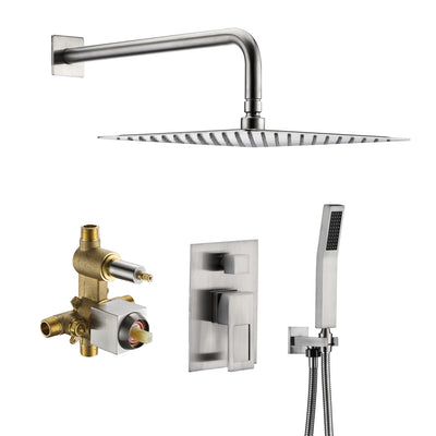 Brushed Nickel Rain Shower System with Pressure Balance Valve