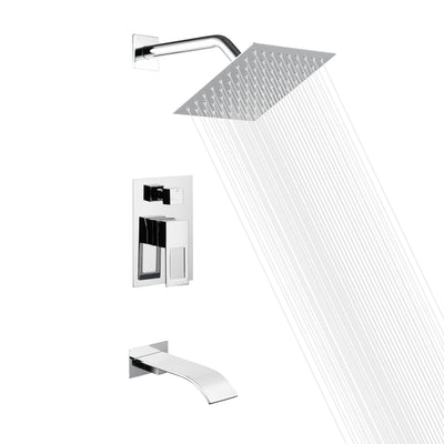 Tub Shower Faucet System with Waterfall  Tub Spout and Anti-scalding Pressure Balance Valve, Chrome Finish