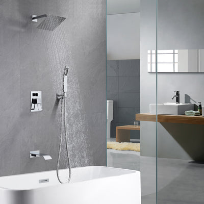Conjunto de torneira de chuveiro completo com bico de banheira em cascata, válvula de equilíbrio de pressão anti-escaldante incluída