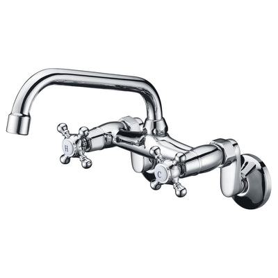 Wall Mount Kitchen Faucets, 2 Cross Handles Chrome Finish,3" to 9" Adjustable Spread