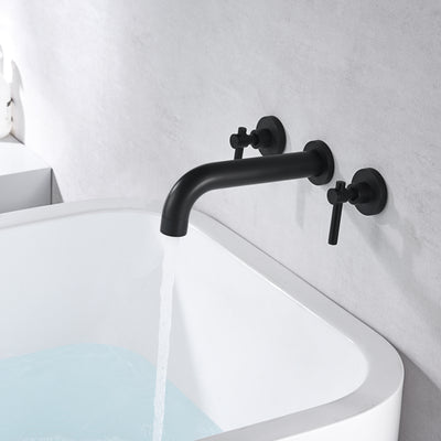Conjunto de torneira para banheira SUMERAIN preto fosco para montagem na parede com duas alças