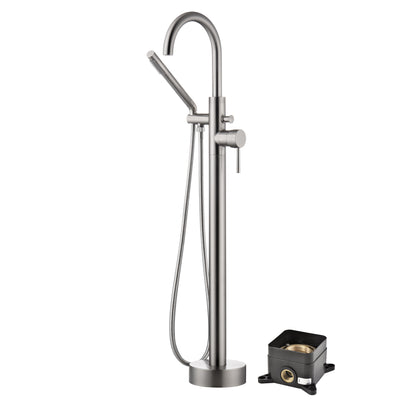 Sumerain Torneira autônoma para banheira, enchimento de banheira montado no piso de níquel escovado, design modular de caixa oculta de latão sólido, alta taxa de fluxo