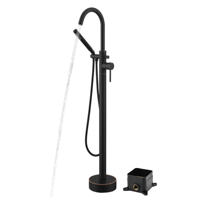 sumerain Floor Mount Bathtub Faucet Oil Rubbed Bronze Freestanding Tub Filler with Hand Shower, Modular Solid Brass Concealed Box Design, High Flow Rate